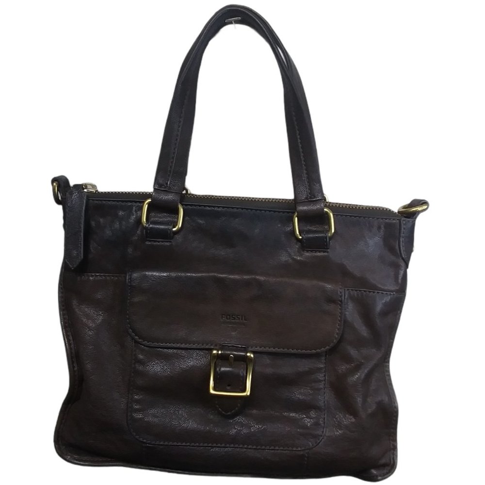 Fossil Brown Leather Square Tote Hand Bag